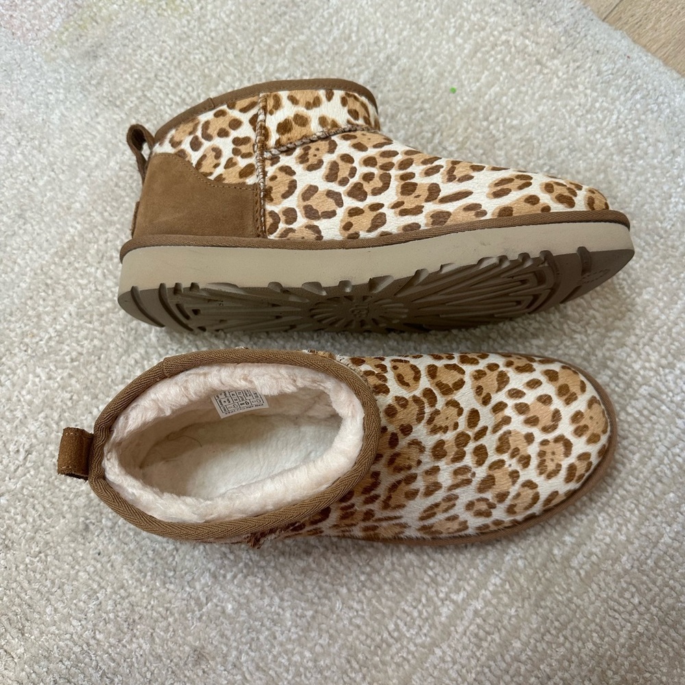 UGG Leopard Print Ankle Booties in Tan and Cream